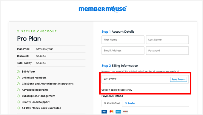 MemberMouse checkout