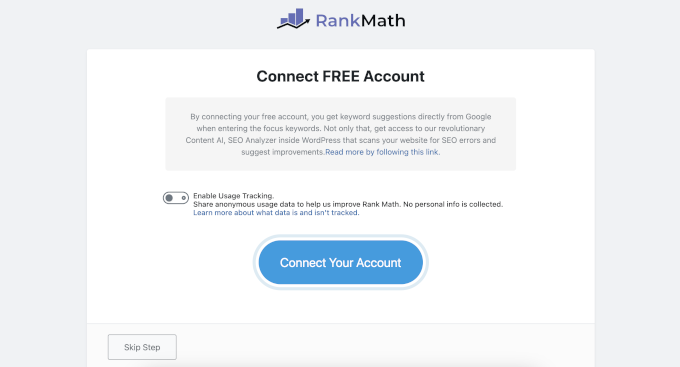 Rank Math setup wizard