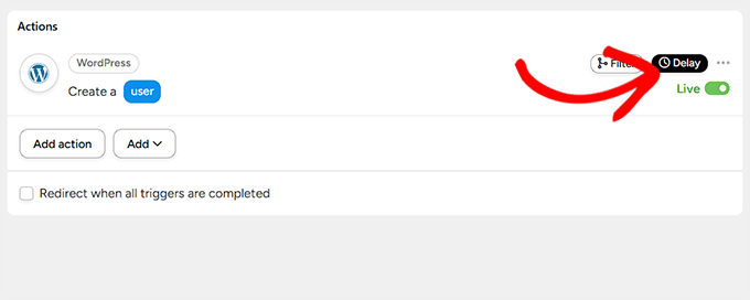 Selecione 'Atraso' no Uncanny Automator
