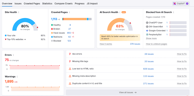 Monitoring your AI site health over time using Semrush One