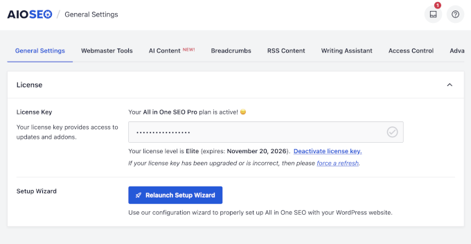 All in One SEO navigation