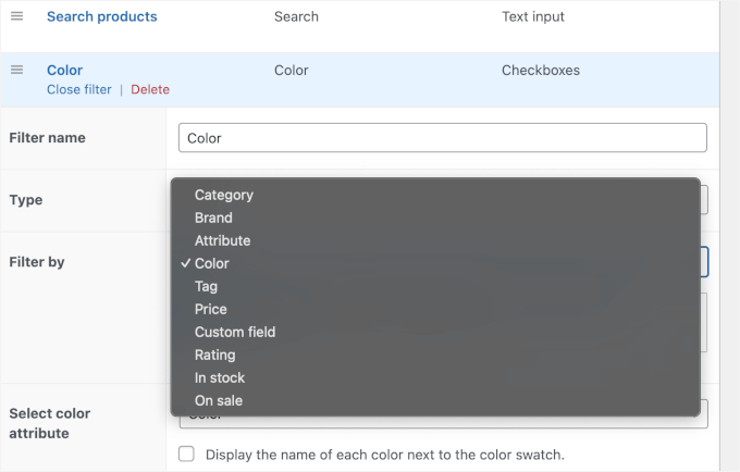 Barn2's filter by options