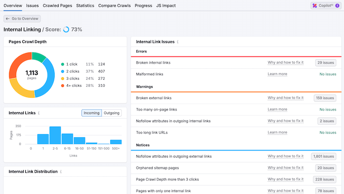 Improving your site's internal linking strategy with Semrush One