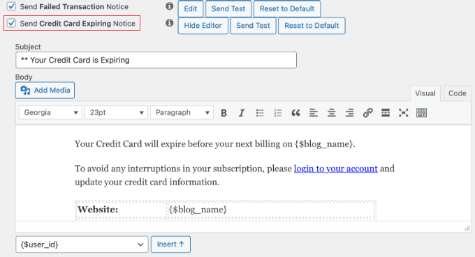 MemberPress Kreditkortsutgångsmeddelande