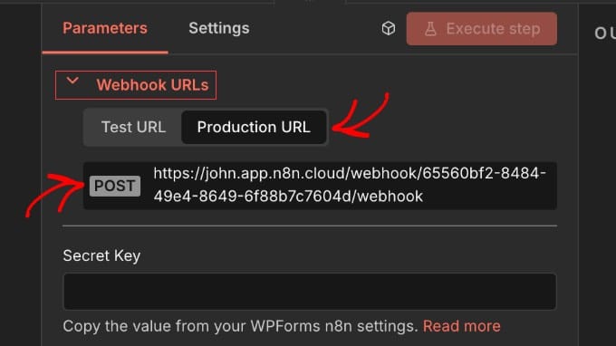 Copy the Production URL in n8n