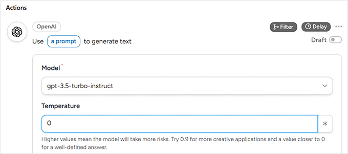 Set a temperature for OpenAI results in Uncanny Automator