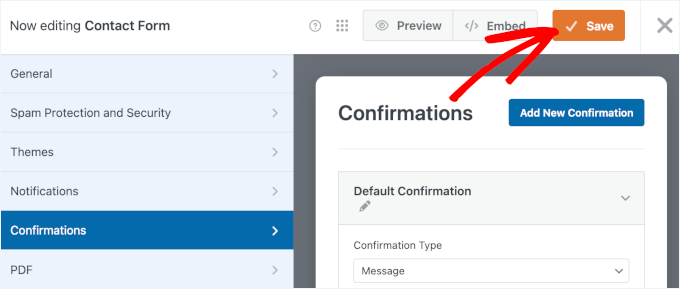 The Save button in WPForms