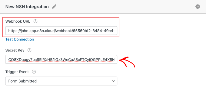 Enter the n8n Webhook URL in WPForms