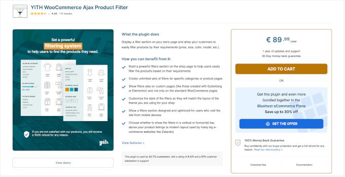 YITH WooCommerce Ajax Product Filter's pricing page