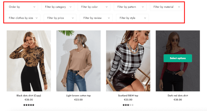 YITH WooCommerce Product Filter's horizontal filter options