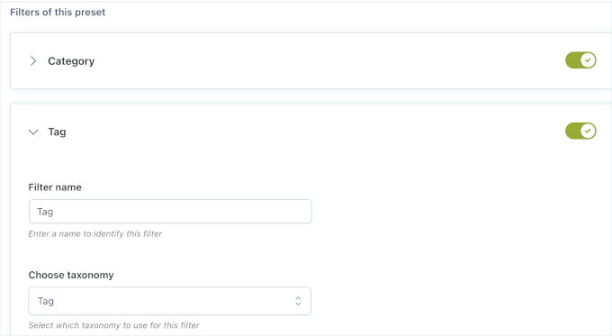 Setting up taxonomy filters
