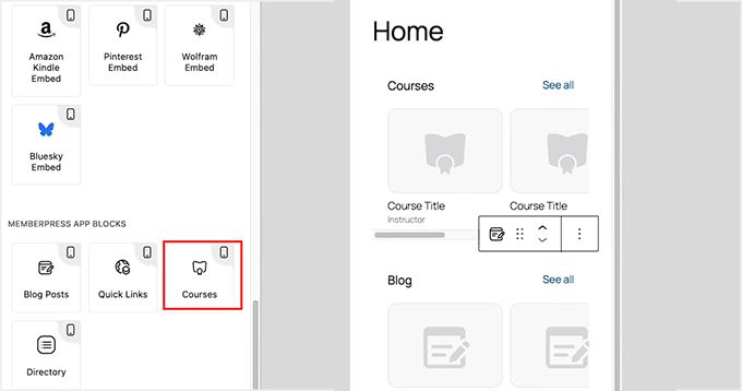 Kurse-Block zu MemberPress AppKit hinzufügen