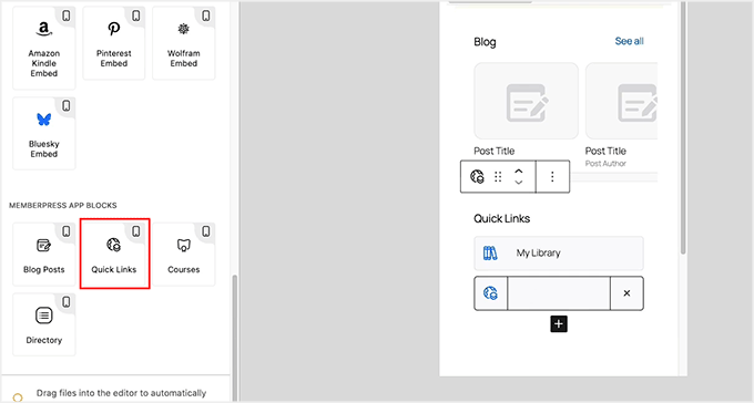 Schnelllinks-Block zu MemberPress AppKit hinzufügen