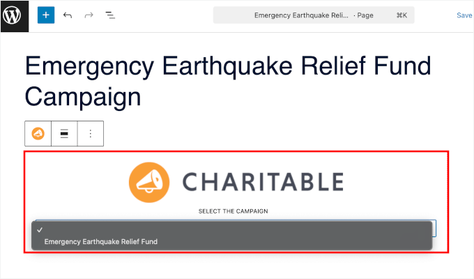 Wybór kampanii w bloku organizacji charytatywnej
