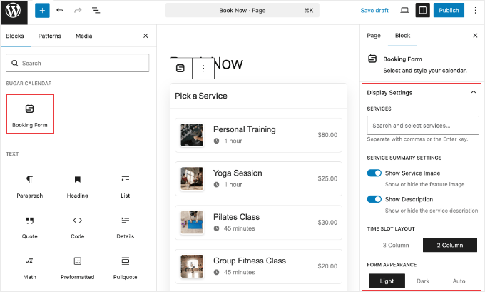 Dodawanie formularza rezerwacji Sugar Calendar do strony WordPress