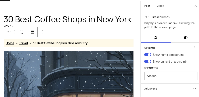 Blocco breadcrumbs in WordPress 7.0 Blocco breadcrumbs in WordPress 7.0