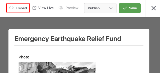 Kliknięcie przycisku Osadź