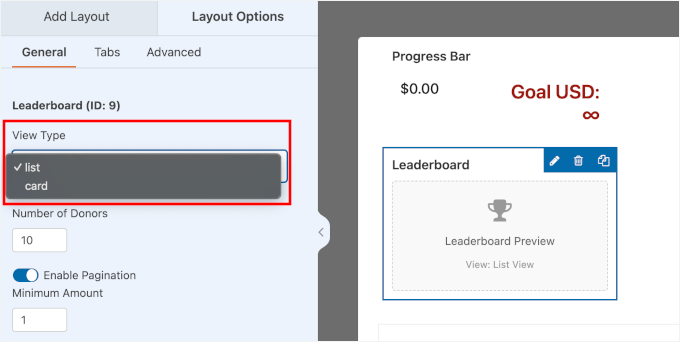 Typ widoku pola Tabeli Liderów