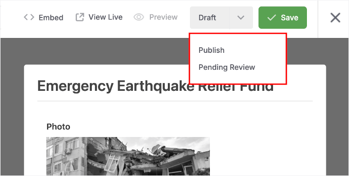 Kliknięcie w celu publikacji kampanii