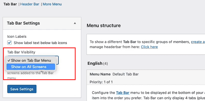 Sichtbarkeit der Tab-Leiste in MemberPress AppKit konfigurieren