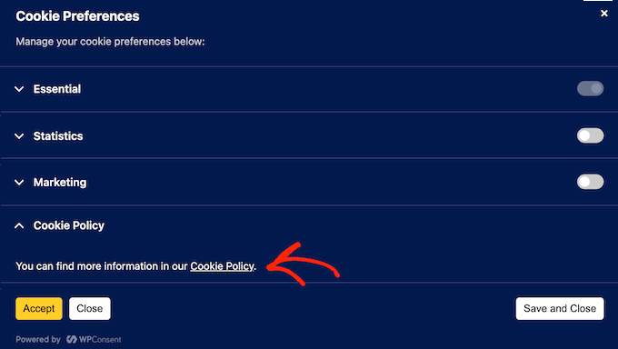 Vizualizarea politicii de cookie-uri pe un site web, blog sau magazin WooCommerce