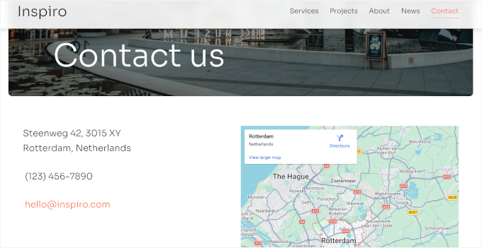 Inspiroの地図付きお問い合わせページ
