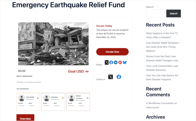 Kampania organizacji charytatywnej z tabelą wyników