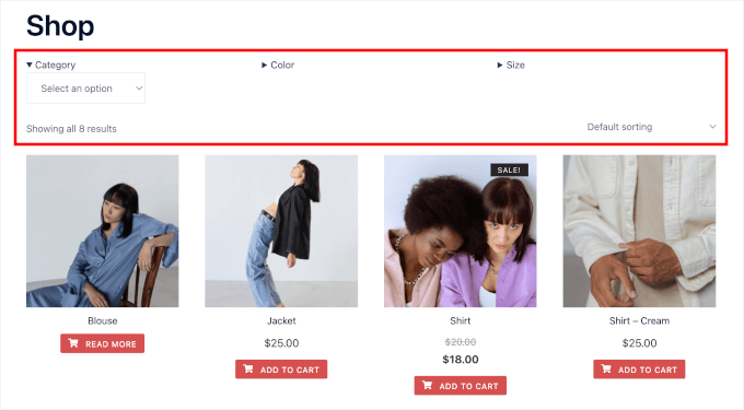 WPFilters filter elements on a live WooCommerce store