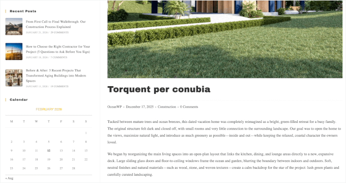 OceanWPのカレンダー