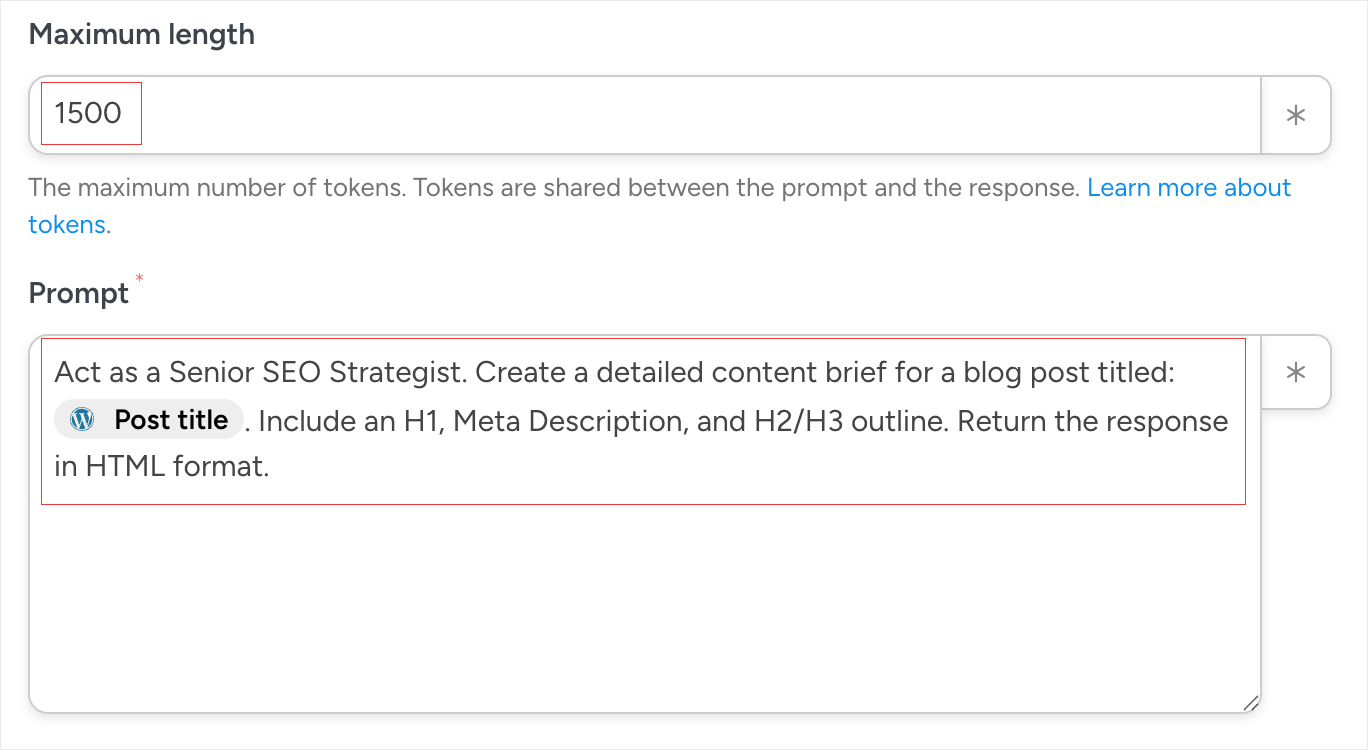 The OpenAI Prompt for Crreating a Content Brief in Uncanny Automator