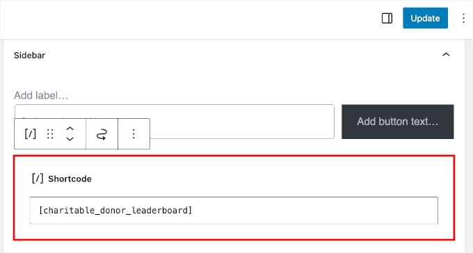 Dodawanie krótkiego kodu tabeli liderów darczyńców Charitable