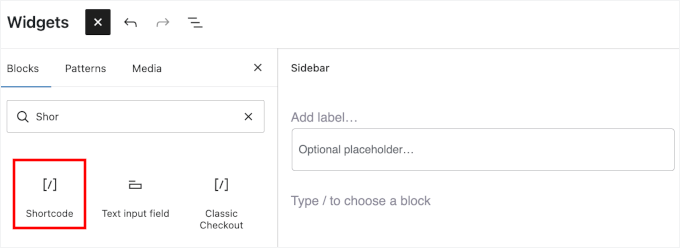 Dodawanie widżetu krótkiego kodu