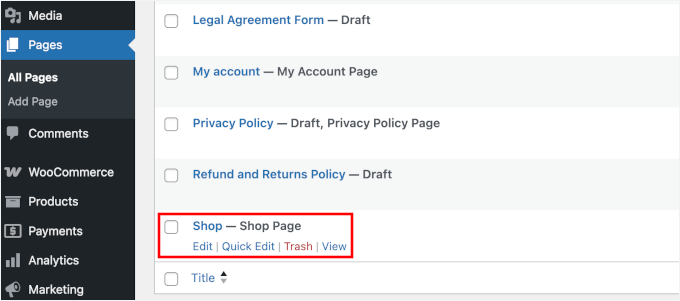 Editing the Shop page