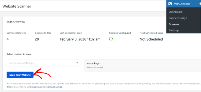 Scaner de cookie-uri WPConsent