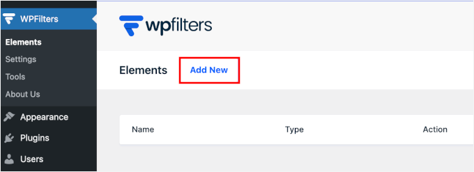 Adding a new WPFilters element