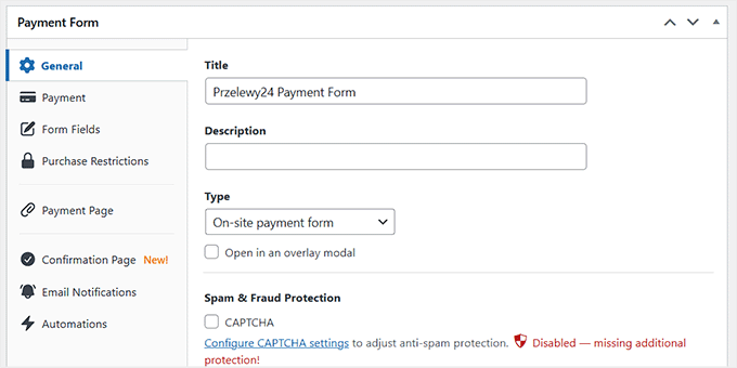 Add a title and description for the Przelewy24 payment form in WP Simple Pay
