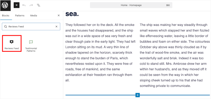 Hinzufügen des Bewertungsfeed-Blocks