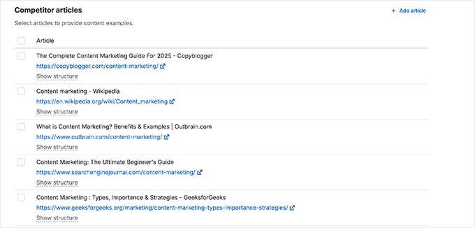 Wettbewerberanalyse im Semrush KI-Artikelgenerator