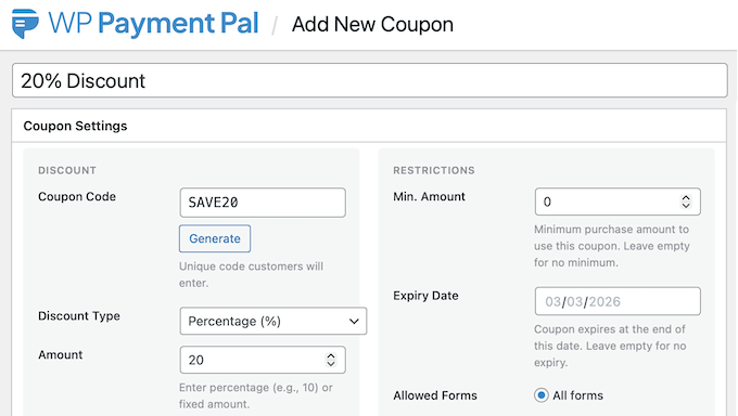 Creating discount coupons using WP Payment Pal for WordPress Creating discount coupons using WP Payment Pal for WordPress