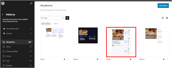 Auswählen eines aktiven Musters in FSE