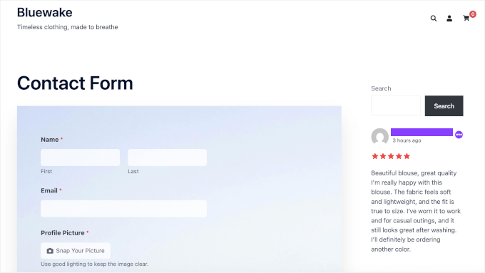 Bewertungsfeed in der Seitenleiste einer Kontaktseite