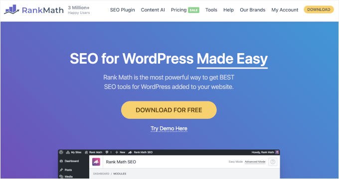 Rank Math ana sayfası