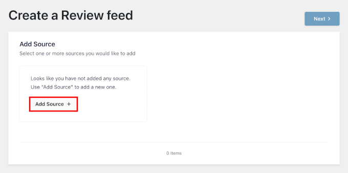 Klicken Sie auf Quelle hinzufügen in Reviews Feed