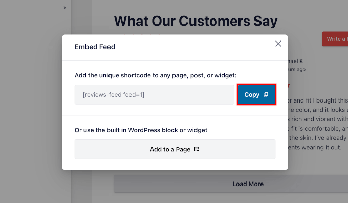 Kopieren des Shortcodes im Einbetten-Popup