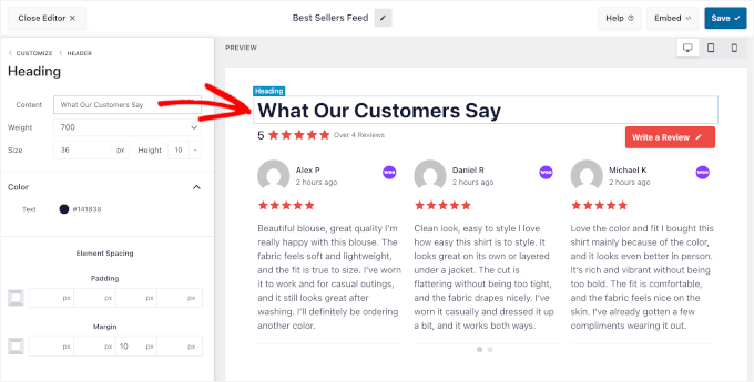 Inhalt der Überschrift anpassen