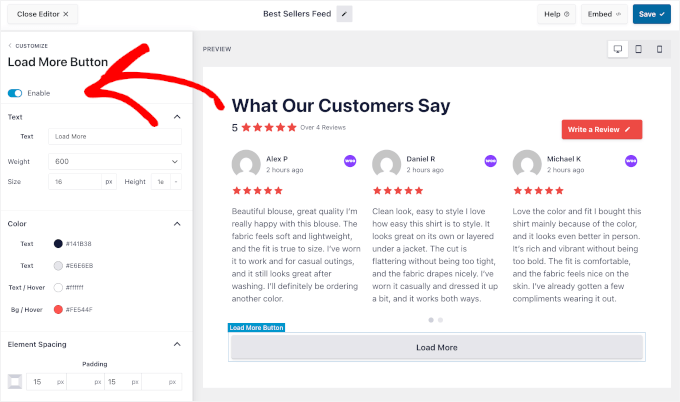 Aktivieren einer Schaltfläche „Mehr laden“