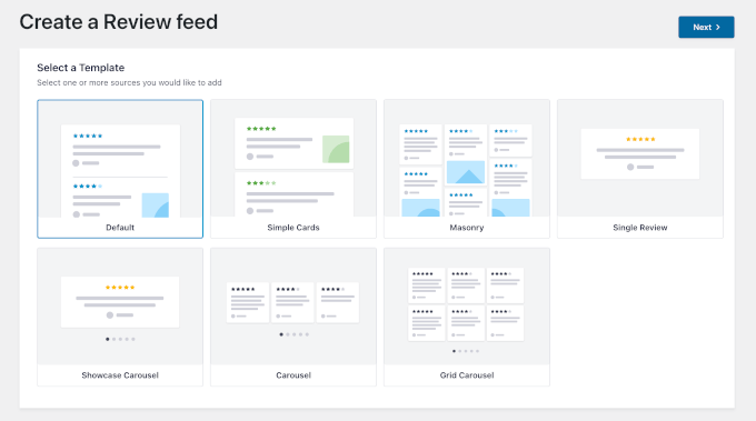 Auswahl einer Smash Balloon-Vorlage für Ihre Bewertungen