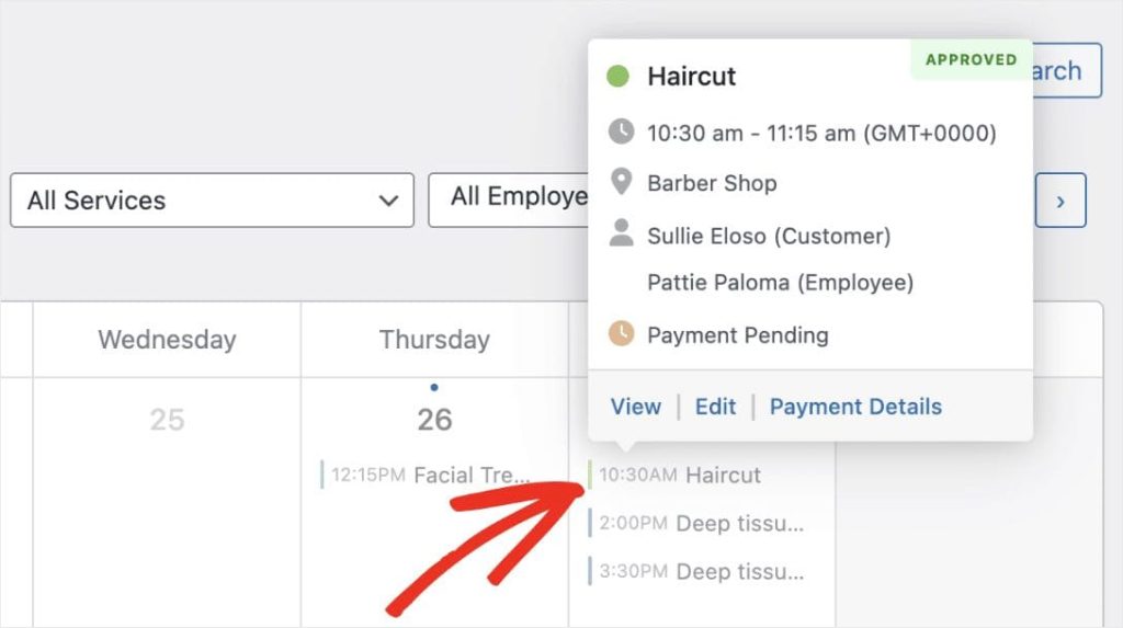 Wyświetlanie szczegółów wizyty w Sugar Calendar Bookings