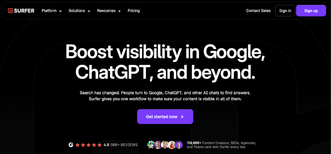 Surfer SEO ana sayfası