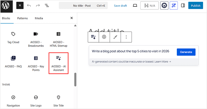 Verwenden Sie den KI-Assistenten-Block in AIOSEO